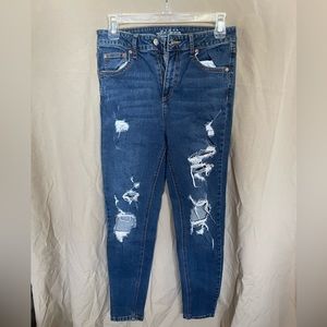 Ripped High Rise Skinny Jeans - Dark Wash